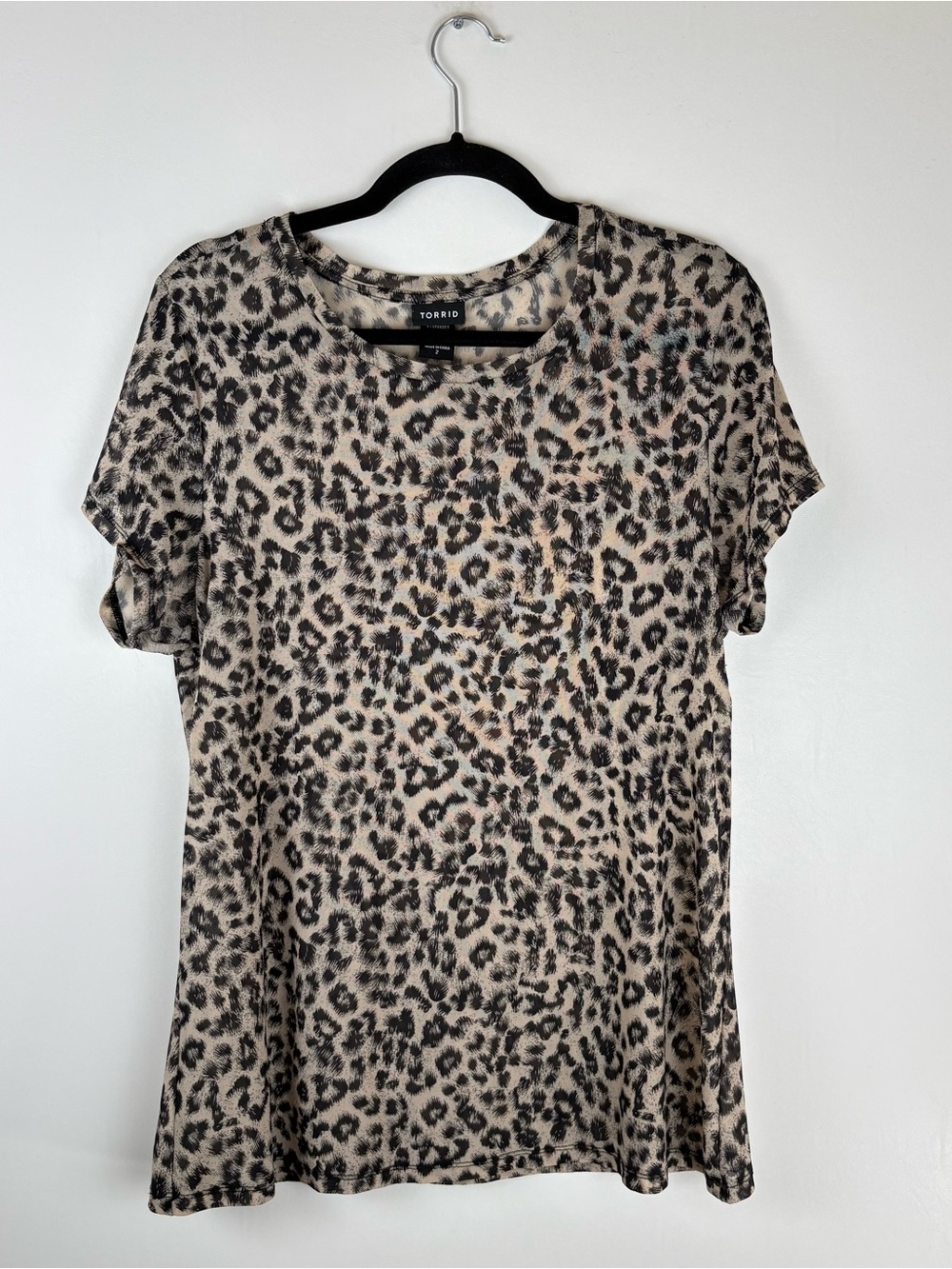 Torrid Womens 2X Blouse Shirt Top Short Sleeve Sheer Leopard Brown Stretch
